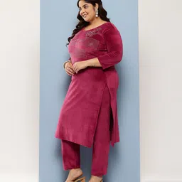 Aarika Plus Size Beads and Stones Pure Cotton Kurta Velvet with Trousers & With Dupatta image 5