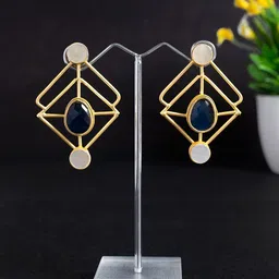 Golden Peacock Gold-Plated Geometric Drop Earrings-image-6