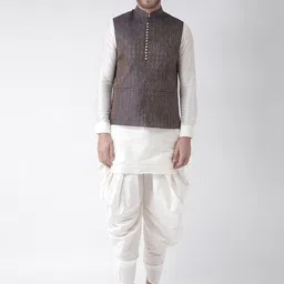 DEYANN Navy Blue Woven Design Nehru Jacket image 3