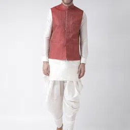 DEYANN Men Red Woven Design Nehru Jacket image 5