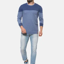 Campus Sutra Men Blue Solid Round Neck T-shirt image 2