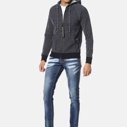 Campus Sutra Men Navy Blue Self Design Sweatshirt image 4