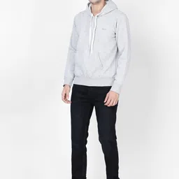Plutus Men Grey Melange Solid Hooded Sweatshirt image 5
