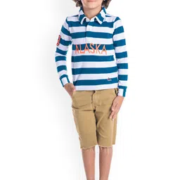 Cherry Crumble Boys White & Blue Striped Polo Collar T-shirt image 3
