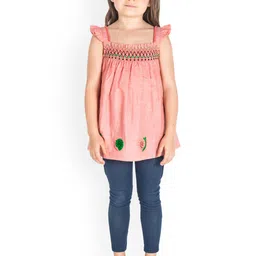 Cherry Crumble Girls Peach-Coloured Solid Top image 5