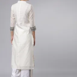 Vishudh Women Cream-Coloured & Grey Printed Kurta with Palazzos image 2
