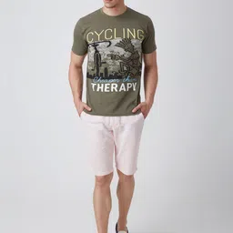 YAK YAK Men Olive Green Printed Round Neck Pure Cotton T-shirt image 5