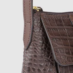 Hidesign Brown Textured Leather Sling Bag image 5