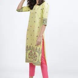 Vishudh Women Lime Green Ethnic Motifs Printed Kurta image 5