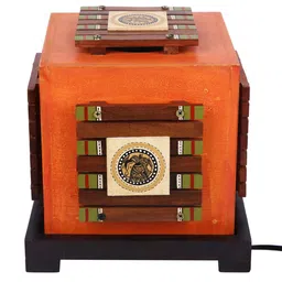 Aapno Rajasthan Orange & Green Printed Contemporary Table Lamp image 4