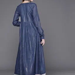 Varanga Women Blue & Silver Embroidered Indigo Kurta image 5