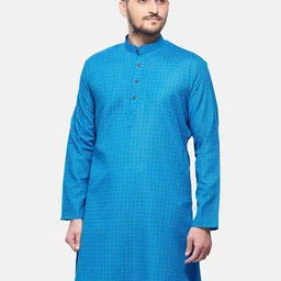 SHIWAM ETHNIX Men Blue Printed Kurta with Pyjamas image 5