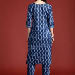 Indo Era Ethnic Motifs Printed Pure Cotton Kurta with Trousers image 3