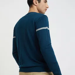 Raymond Men Teal Blue Striped Pullover image 5