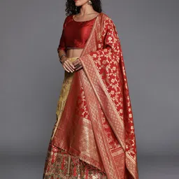Mitera Beige & Gold-Toned Woven Design Semi-Stitched Lehenga Choli image 4