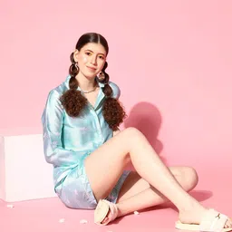 PANIT Women Blue  Conversational Slumber Together Satin Set Night Suit image 3