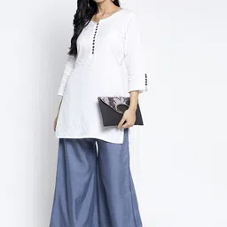 GRACIT Women Grey & Coral Set of 2 Solid Wide Leg Palazzos image 2