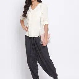 ROOTED Women Navy Blue Pleated Jodhpuris Trousers image 3