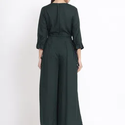 Juniper Women Green & Gold-Colour Embroidered Basic Jumpsuit image 5