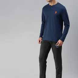 U.S. Polo Assn. Men Navy Blue Solid Pure Cotton Henley Neck Lounge T-shirt image 5
