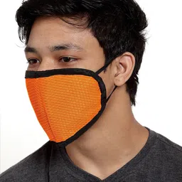 Apsis Unisex Pack Of 5 Orange & Black Solid 3-Ply Anti-Pollution Reusable Cloth Masks image 2