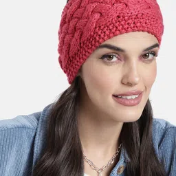 Magic Needles Unisex Coral Pink Cable Knitted Criss Cross Woven Headband-image-9