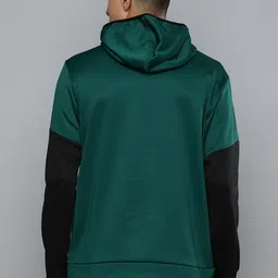 Puma Men Teal Green And Black Colourblocked TRAIN ALL DAY PWRFLEECE Hooded Sweatshirt image 5