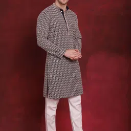 Jompers Geometric Embroidered Thread Work Sequinned Pure Cotton Kurta image 4