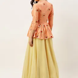 Ethnovog Peach-Coloured  Beige Made to Measure Lehenga with Peplum Blouse image 3