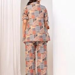 Jaipur Love Geometric Printed Shirt Collar Neck Top With Trousers Co Ords image 3