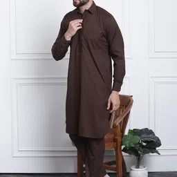 SOJANYA Shirt Collar Curved Hem Pathani Kurta with Salwar image 2