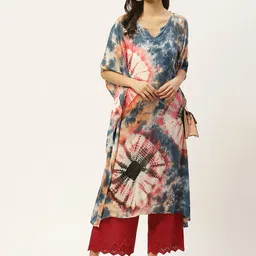 Maaesa Women Multicoloured Hand Dyed Asymmetric Kaftan Kurta image 4