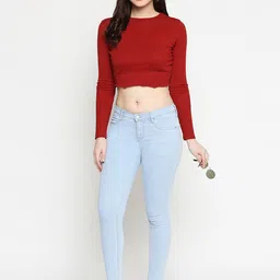 Kraus Jeans Women K3024 Blue Skinny Fit Mid-Rise Clean Look Jeans image 4