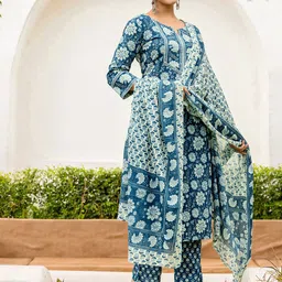 SKYLEE Women Floral Printed Kurta with Trousers & Dupatta image 3