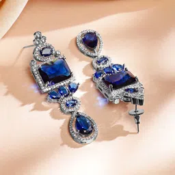Rubans Rhodium-Plated Blue Sapphire & White Cubic Zirconia Studded Luxe Jewellery Set image 4