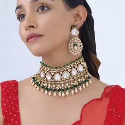 Kushal's Fashion Jewellery Gold Plated & Kundan Studded & Beaded Jewellery Set-picture-47