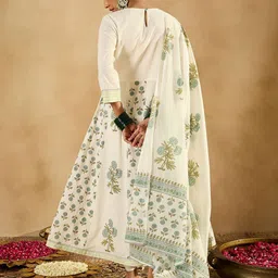 Anouk Women Floral Printed Cotton Anarkali Kurta with Trousers & Dupatta image 4