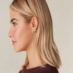 AQUASTREET Set of 3 14K Gold Plated Hoop Huggie Earrings with Zircons image 2