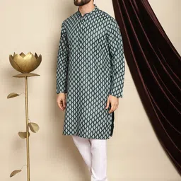 Anouk Green Ethnic Motifs Printed Straight Cotton Linen Kurta image 2