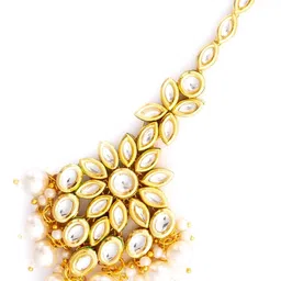 PANASH Gold-Plated Kundan Studded & Pearls Beaded Maang Tikka image 5