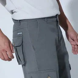 Hubberholme Men Grey Stretchable Slim Fit Solid Cargos image 3