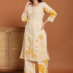 Haute and Humble Women Floral Printed Regular Pure Cotton Kurta with Palazzos image 2