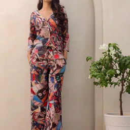 RANGREAL Abstract Printed Shirt Collar Shirt With Trouser Co-Ords image 5