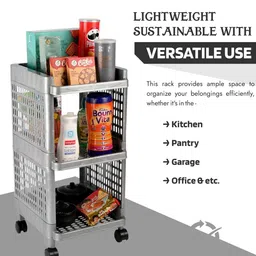 Kuber Industries Grey Multipurpose 3-Shelf Storage Trolley Rack with Wheels image 3