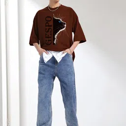 AUSK Graphic Printed Round Neck Drop-Shoulder Sleeves Pure Cotton Oversized T-shirt image 3