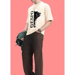 AUSK Graphic Printed Round Neck Drop-Shoulder Sleeves Pure Cotton Oversized T-shirt image 2