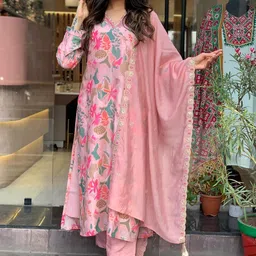 GoSriKi Women Floral Printed Regular Kurta with Trousers & With Dupatta-picture-13