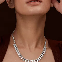 MINUTIAE Silver-Toned & White Brass Silver-Plated Crystals Studded Necklace image 3