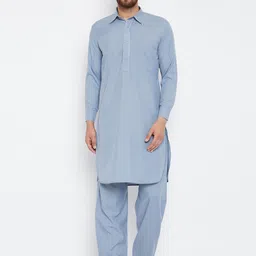 SOJANYA Men Blue Solid Kurta with Salwar image 3