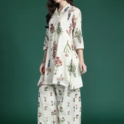Indo Era Floral Printed Pure Cotton A-Line Kurta with Palazzos image 3